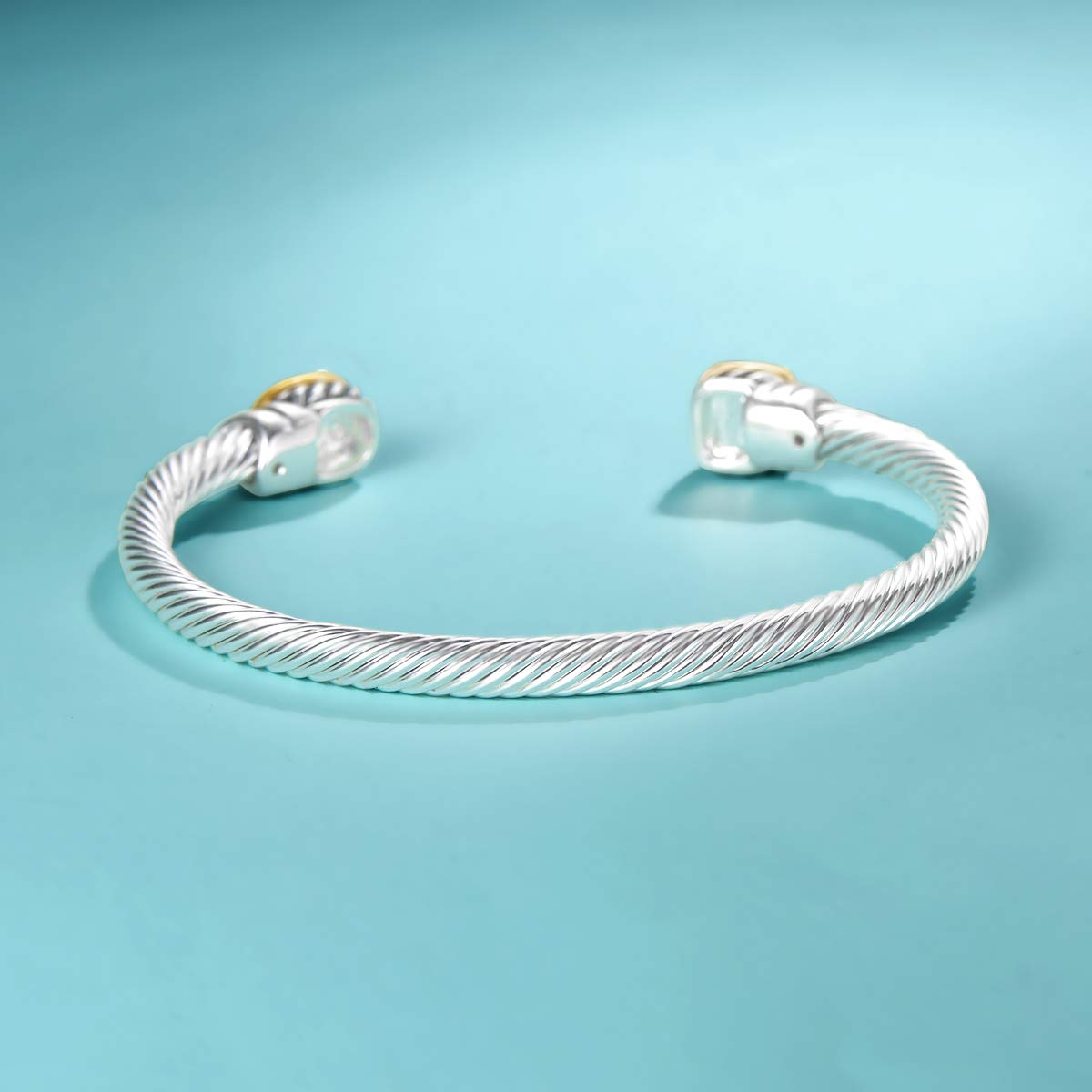 UNY Jewel Bracelet Designer Brand Inspired Women Jewelry 4.5mm Thin Twisted Cable Wire Bangle Gem Stone Christmas Day Gift (Lapis Blue)