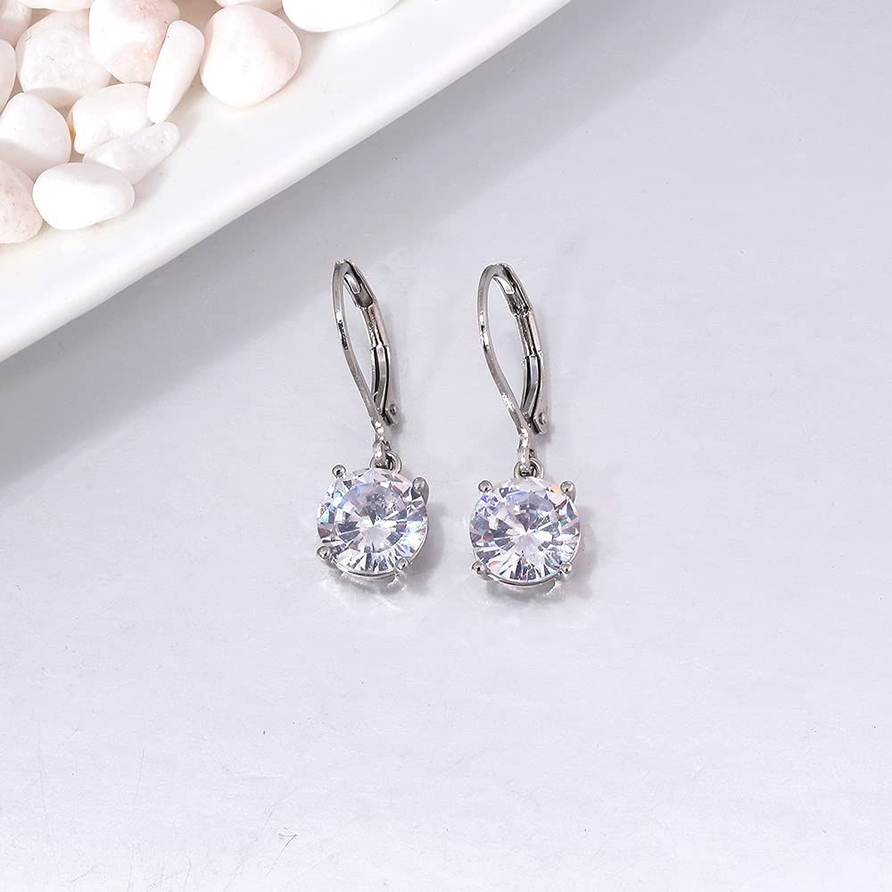 CiNily Leverback Dangle Earrings Created White Crystal Drop Earrings White Gold Plated Jewelry for Women 8 mm