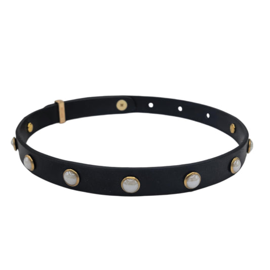 HOUGXD Black Leather Choker Necklace for Women, Goth Punk PU Leather Collar Choker, Adjustable 12-16.5 Inches Emo Alt Accessories Gothic Jewelry (Black chain gray beads)