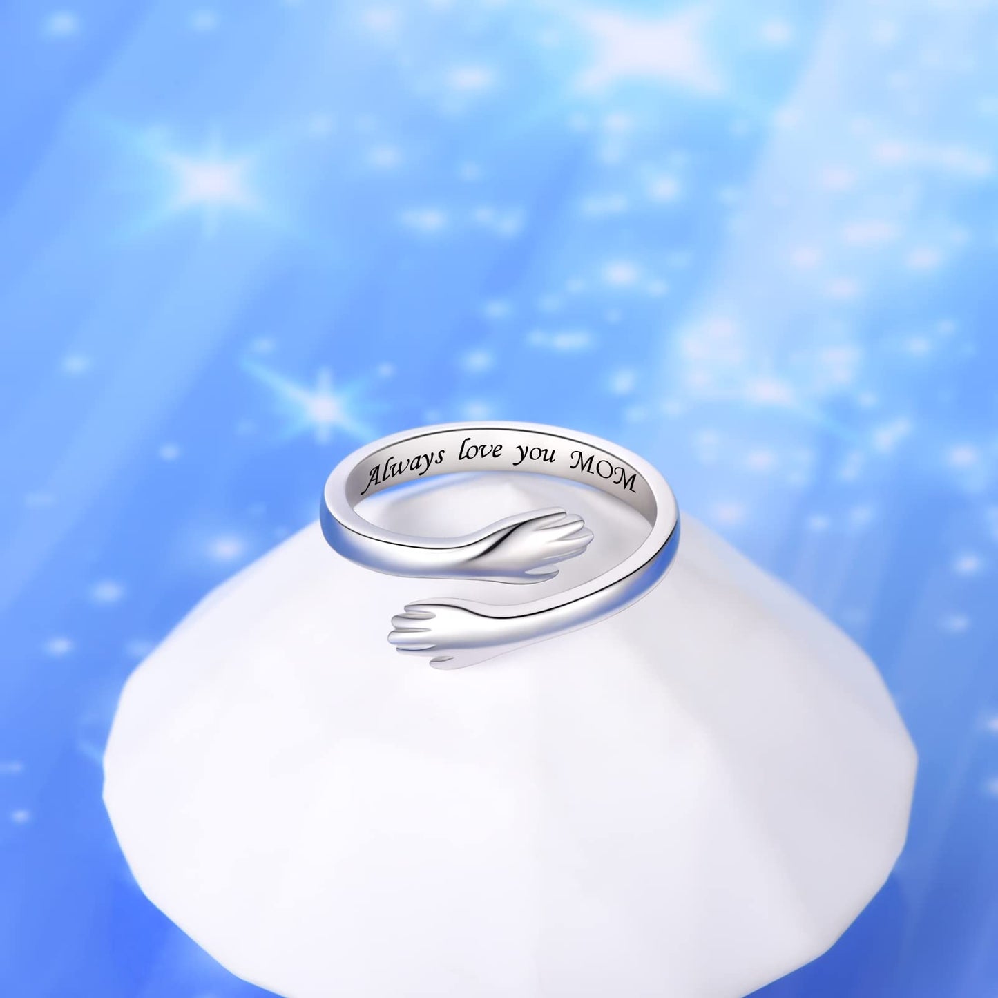 ACJFA Hug Rings for Women Sterling Silver Adjustable Ring for Women Daughter Hand Ring Jewelry for Birthday Gifts Holiday Gift for Teens(Alaways love you MOM)