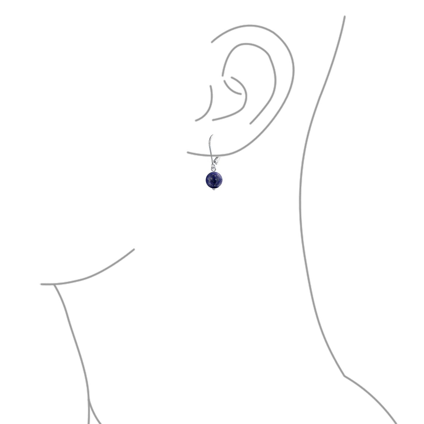 Bling Jewelry Simple Plain Navy Blue Lapis Lazuli Gemstone Round Dangle Lever back Ball Drop Earrings For Women .925 Sterling Silver