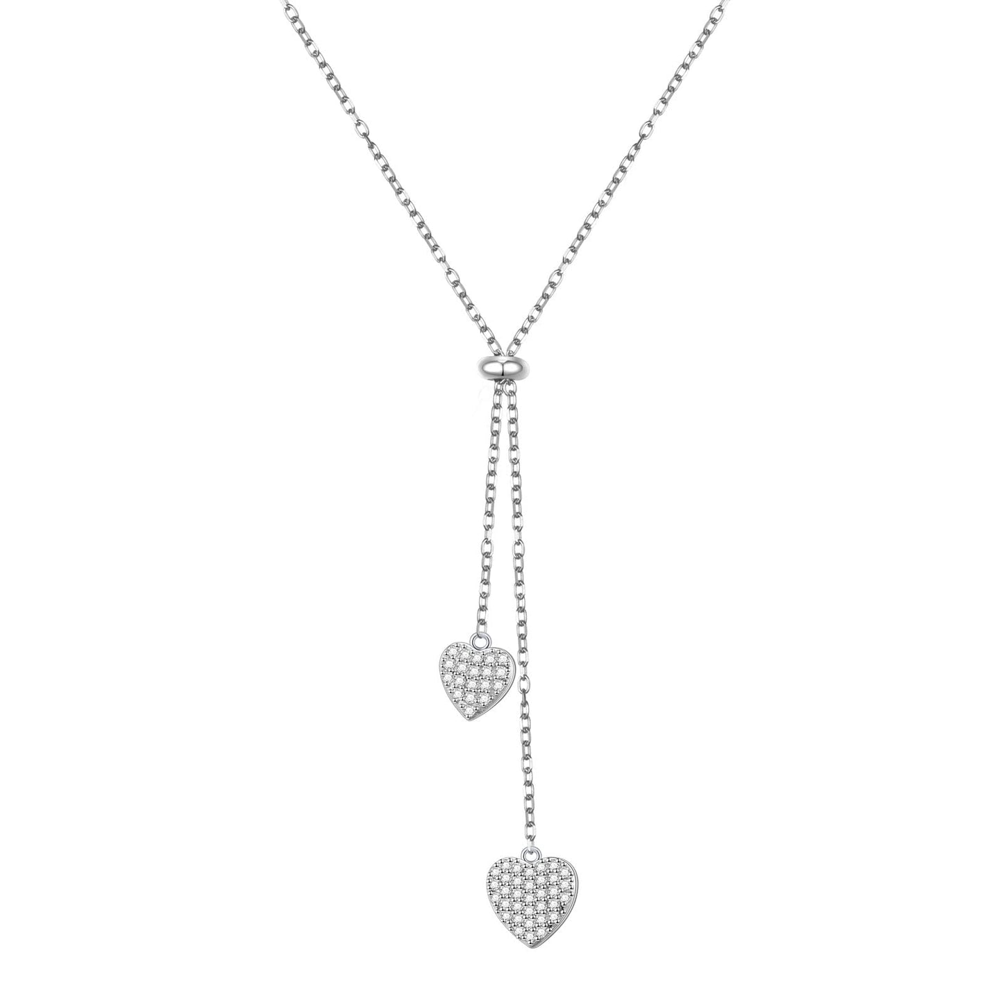 FLYOW 30 Inch Long Chain Dainty Lariat Necklace Simple Style 925 Sterling Silver Heart CZ Pendant Adjustable Y Shaped Necklace Jewelry Valentine's Day Jewelry
