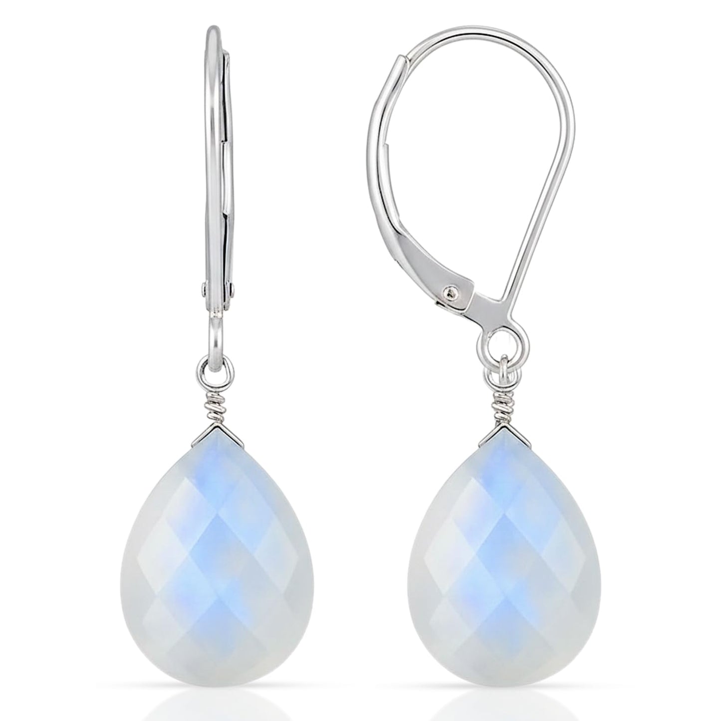 GemInspire Rainbow Moonstone Teardrop Dangle Earrings for Women, Leverback Pear Shaped Gemstone, 925 Sterling Silver Leverback, Handmade June Birthstone Jewelry Gift