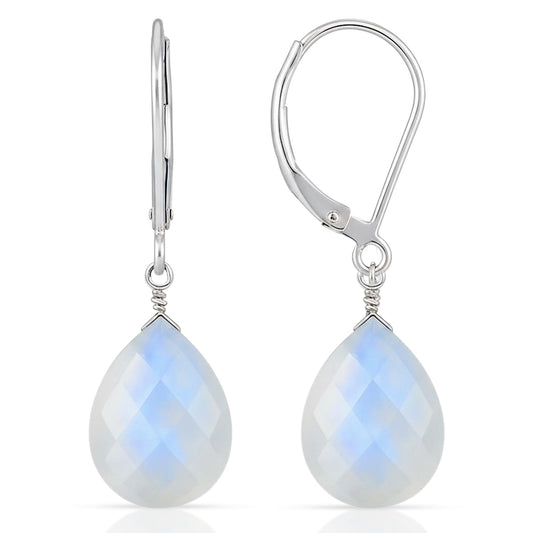 GemInspire Rainbow Moonstone Teardrop Dangle Earrings for Women, Leverback Pear Shaped Gemstone, 925 Sterling Silver Leverback, Handmade June Birthstone Jewelry Gift