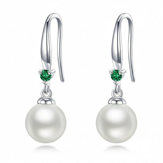 925 Sterling Silver Pearl Leverback Earrings Dangle Drop Birthstone Jewelry Gifts for Women (White Pearl-May)