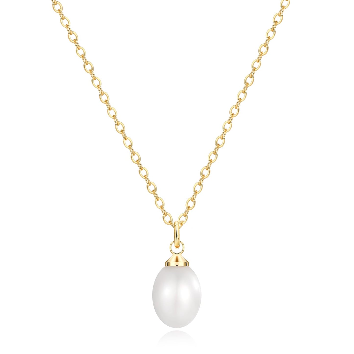 Sargetou Pearl Necklace for Women,14k Gold Plated Waterproof Cute Dainty Choker Necklace Drop Vintage Single Pearl Chain Trendy Jewelry Fashion Gift