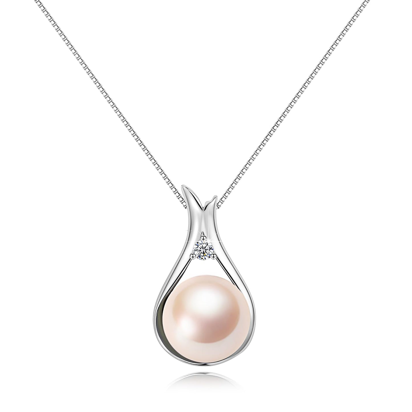 YAMI Pearl Pendant Necklace, Freshwater Cultured Soft Pink Pearl 10-11mm, in Round Shape, 925 Sterling Silver Necklace, Anniversary Birthday Jewelry Gifts 18+2IN