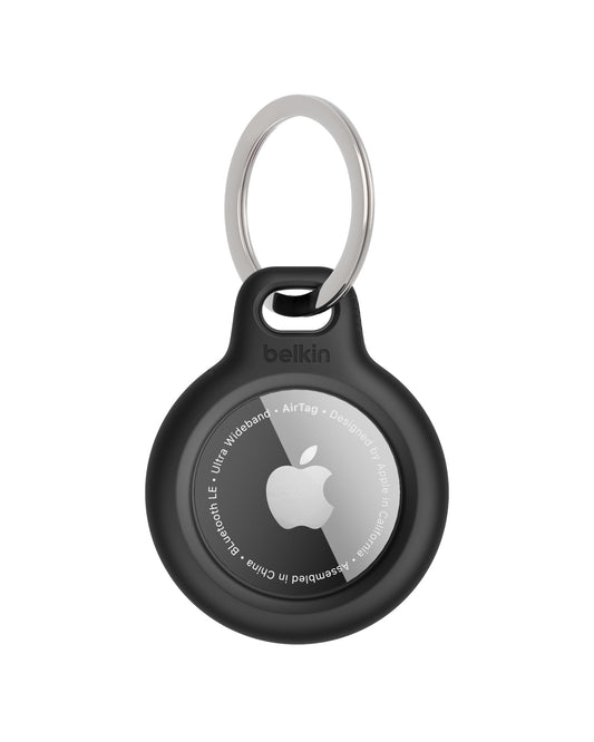 Belkin Apple AirTag Secure Holder with Key Ring - Durable, Scratch-Resistant Case with Open Face & Raised Edges - Protective AirTag Keychain Holder Accessory for Keys, Pets, Luggage, & More - Black