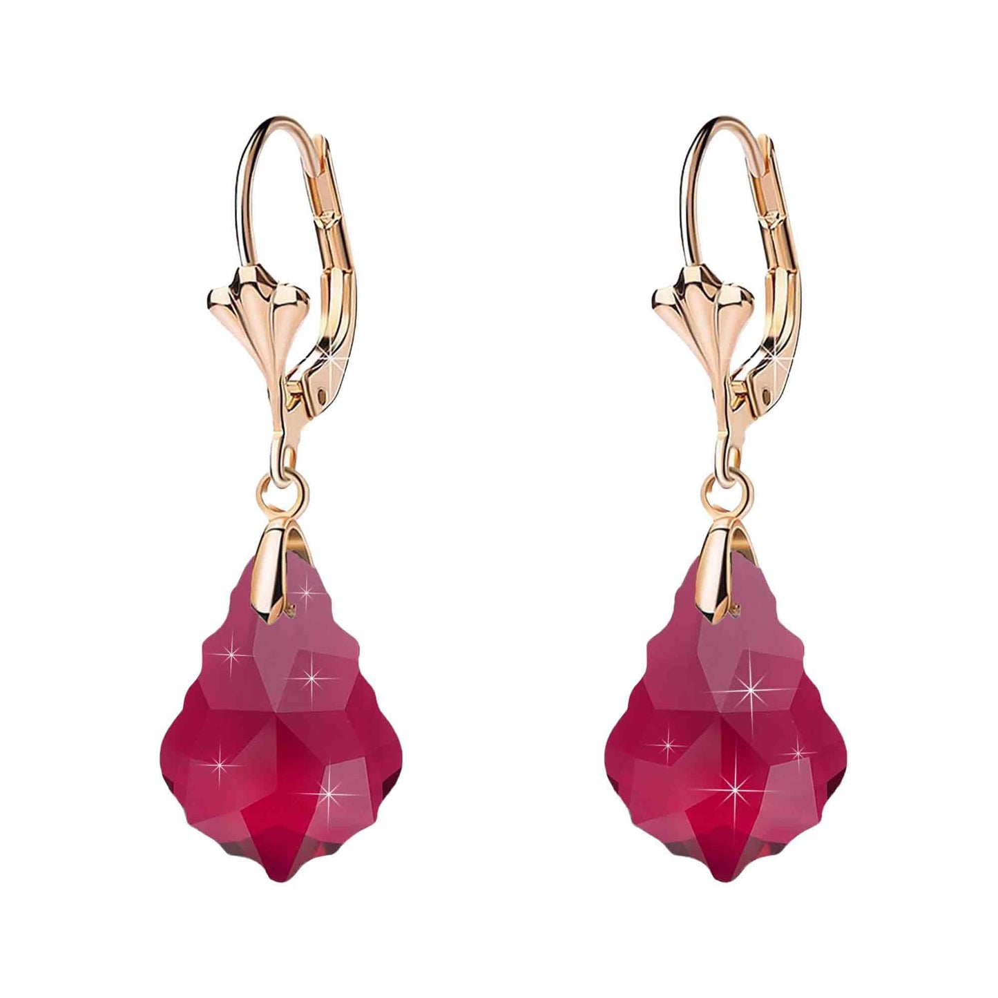 Austrian Crystal Baroque Drop Leverback Earrings for Women Fashion 14K Gold Plated Hypoallergenic Jewelry (Fuchsia)