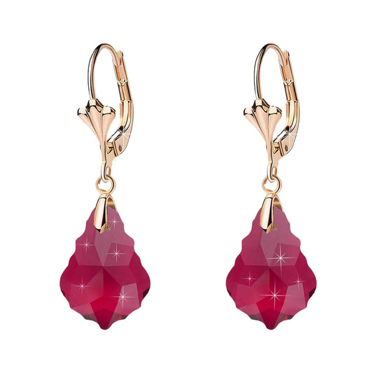 Austrian Crystal Baroque Drop Leverback Earrings for Women Fashion 14K Gold Plated Hypoallergenic Jewelry (Fuchsia)