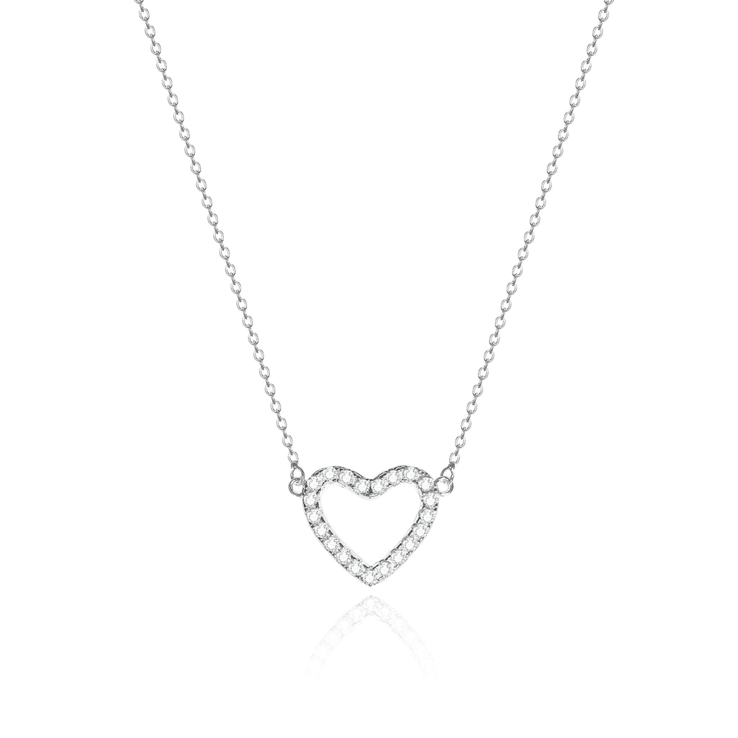 Zeffy Silver Cubic Zirconia Heart Necklace Open Heart Choker Trendy Dainty Simple Silver Jewelry for Women Gifts