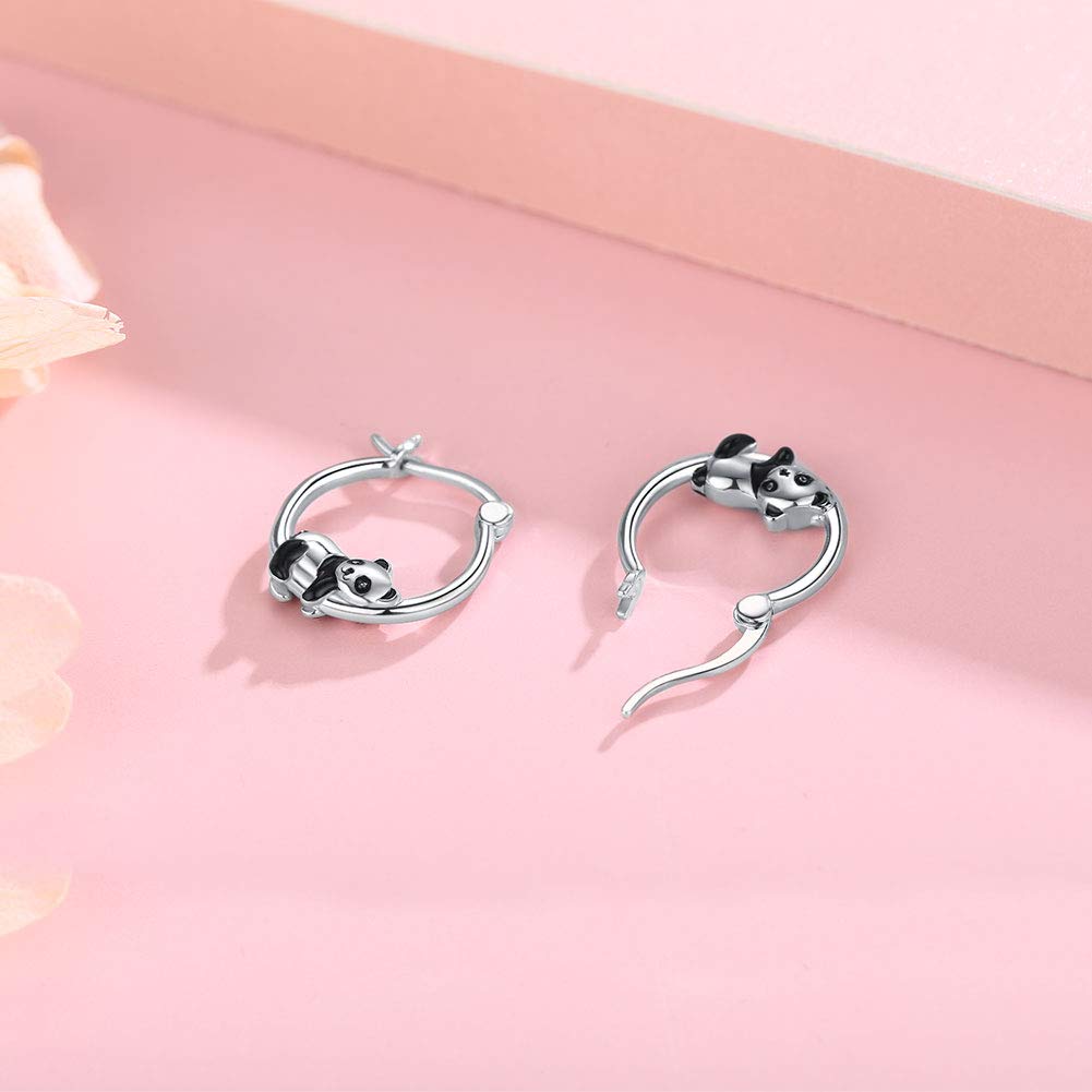 JUSTKIDSTOY Hypoallergenic Panda Hoop Earrings for Women Girls Sterling Silver Small Animal Huggie Hoop Earrings for Sensitive Ears Panda Jewelry Mother's Day Gifts for Mother Daughter