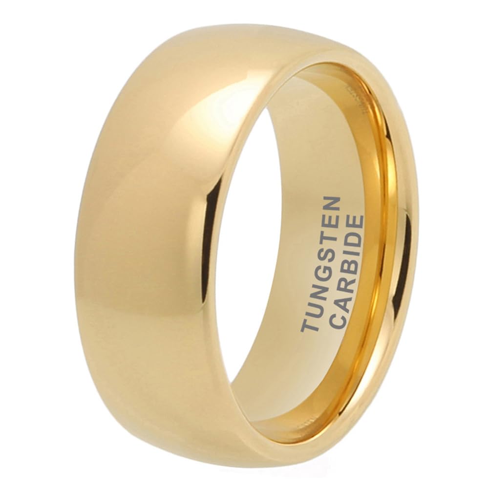 TUTISS 10mm Gold Tungsten Rings for Men Women Engagement Wedding Bands Domed Polished Comfort Fit Size 11