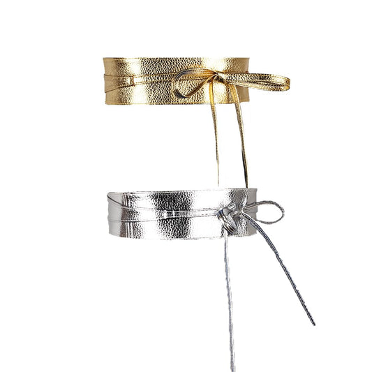 ICSTH Womens Soft Faux Leather Self Tie Wrap Around Obi Waist Band Cinch Belt (white 2)