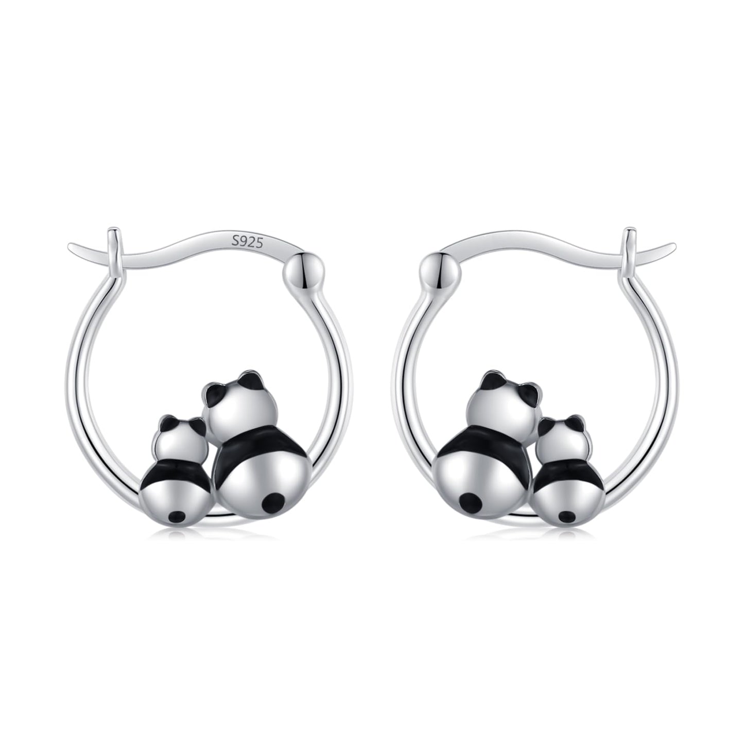 JUSTKIDSTOY Panda Earrings for 925 Sterling Silver Two Panda Bear Hoop Earrings Hypoallergenic Cute Animal Earrings Jewelry Graduation Gifts for Women Daughter Her