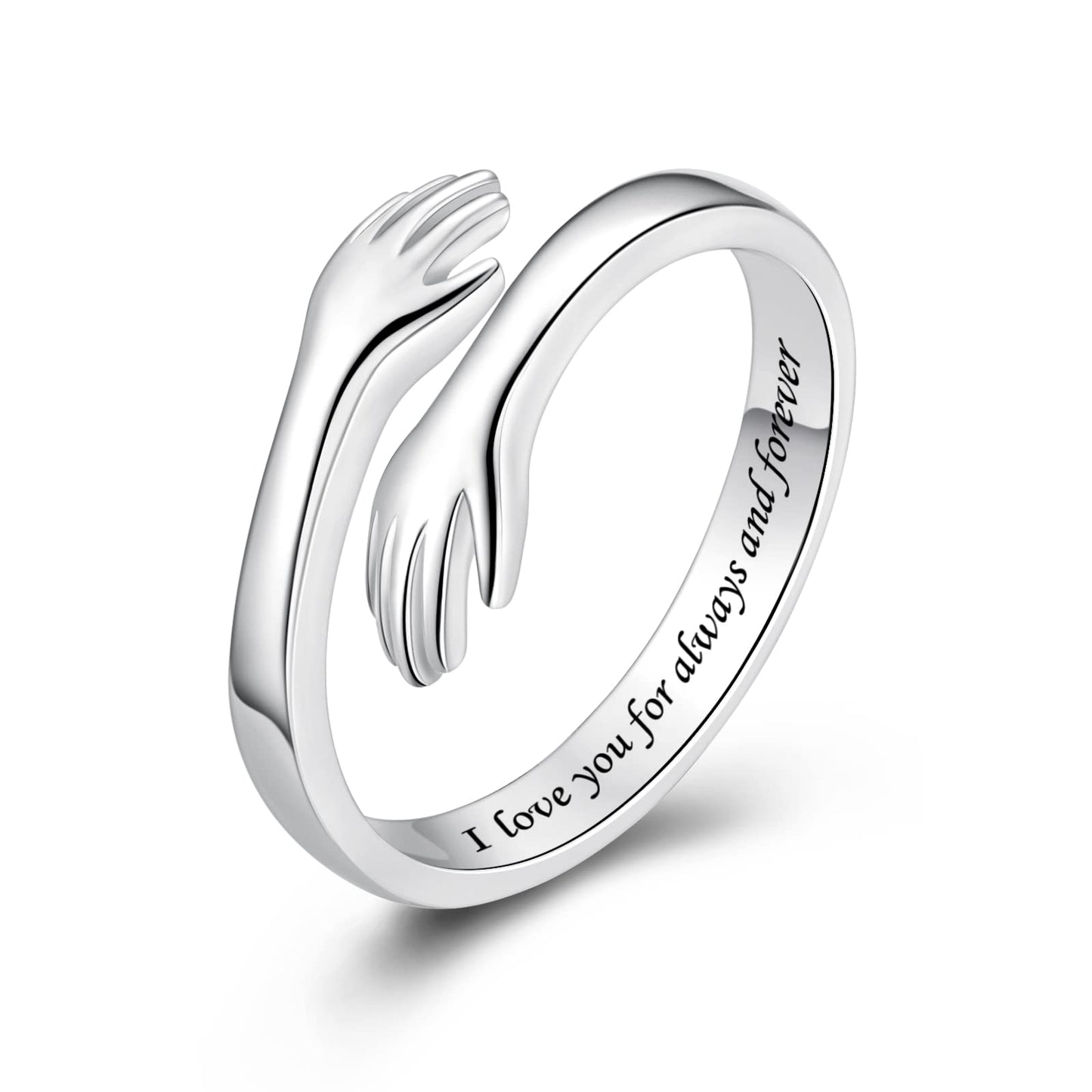 ACJFA Hug Rings for Women Sterling Silver Adjustable Ring for Women Daughter Hand Ring Jewelry for Birthday Gifts Holiday Gift for Teens(I love you for always and forever)