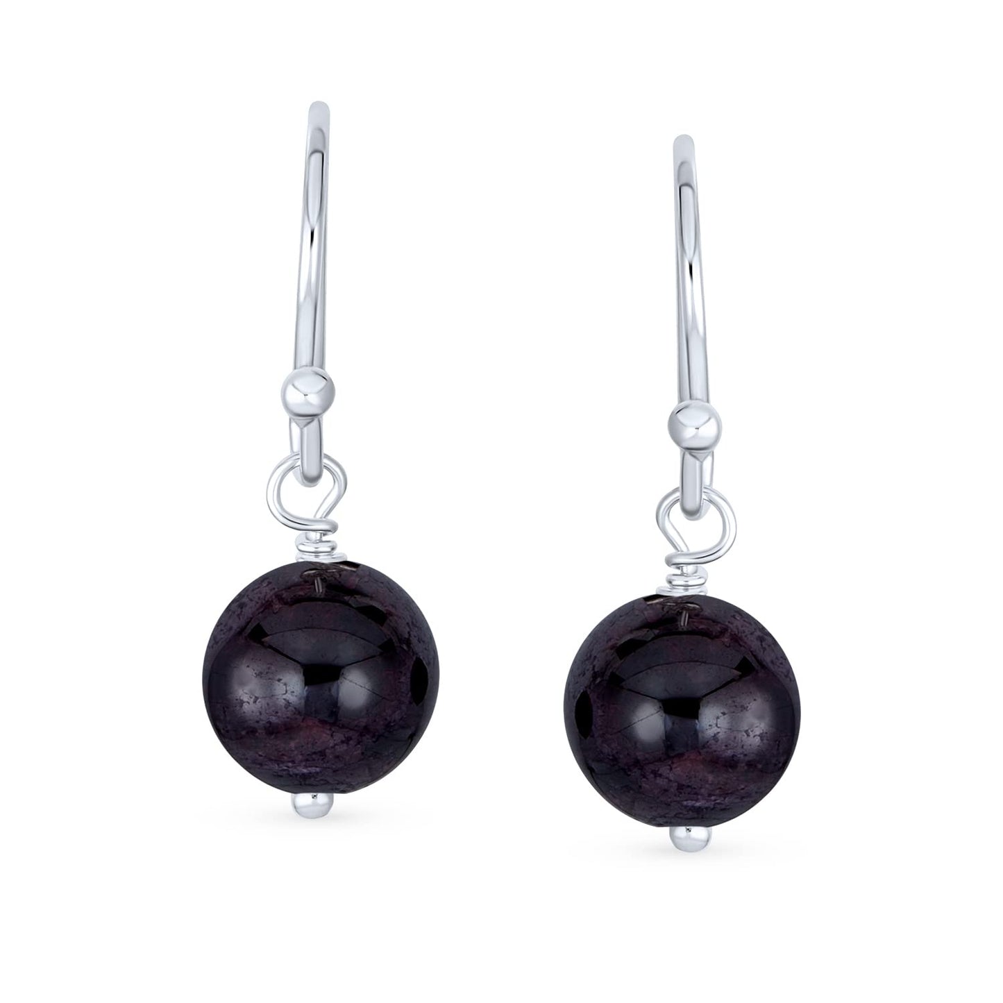 Bling Jewelry Timeless .925 Sterling Silver Dark Purple Amethyst Bead 8mm Ball Drop Earrings Fish Hook Genuine Gemstone February Birthstone