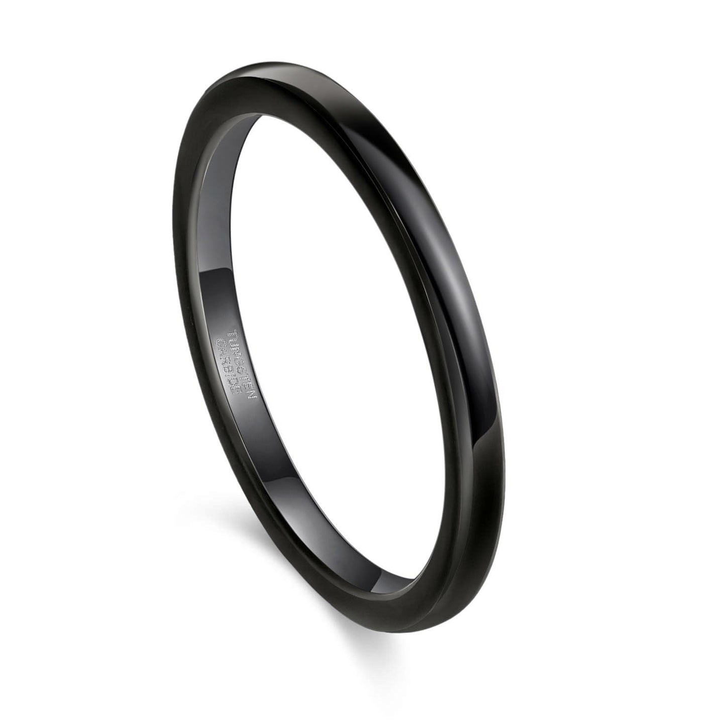 Greenpod 2mm Thin Tungsten Rings for Women Men Black Dome Polished Wedding Band Comfort Fit Size 5