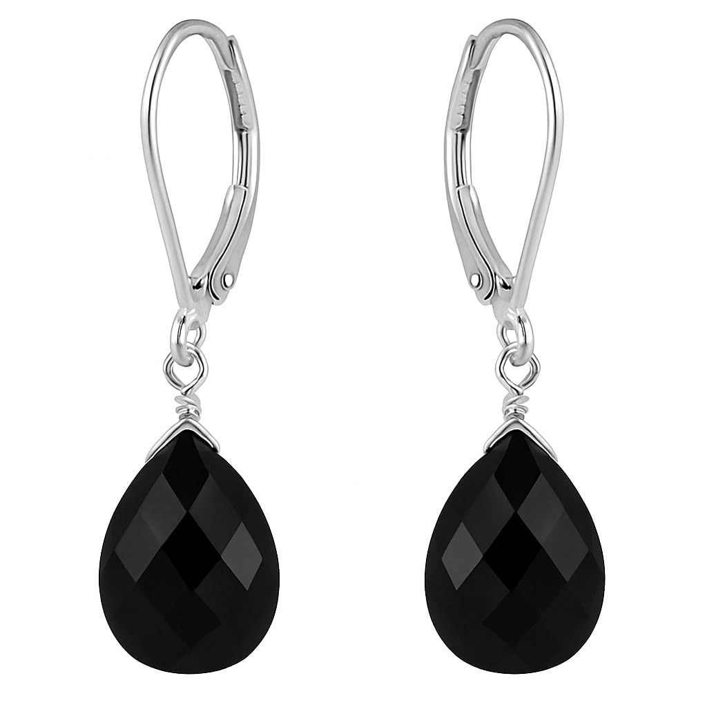 GEMINSPIRE Natural Black Spinel Teardrop Dangling Earrings for Women Lightweight Gemstone Jewelry 925 Sterling Silver Leverback Dainty Handmade Crystal Earrings the Best Women Gifts