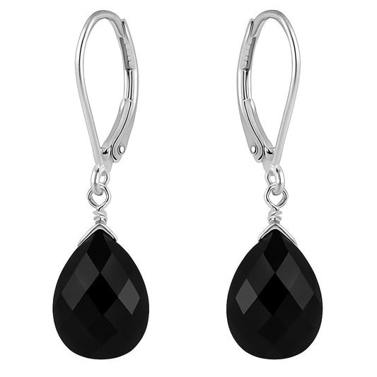 GEMINSPIRE Natural Black Spinel Teardrop Dangling Earrings for Women Lightweight Gemstone Jewelry 925 Sterling Silver Leverback Dainty Handmade Crystal Earrings the Best Women Gifts