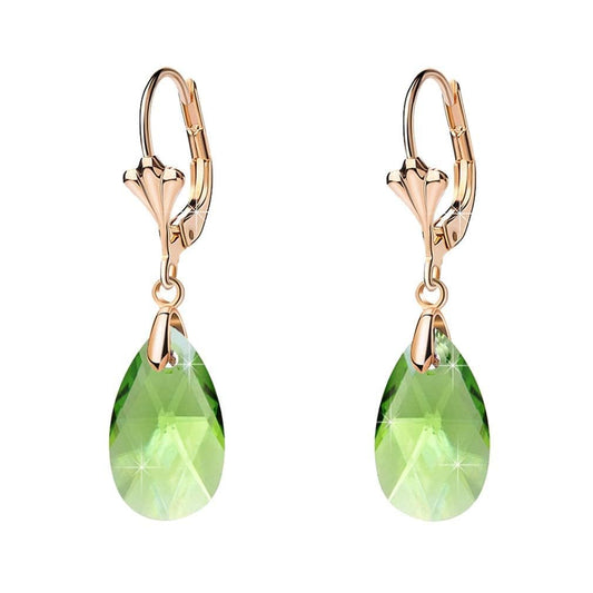 Austrian Crystal Teardrop Leverback Dangle Earrings for Women Fashion 14K Gold Plated Hypoallergenic Jewelry (Green)