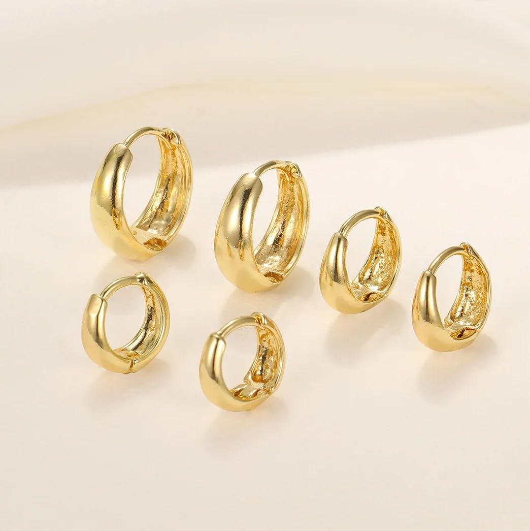 3Pairs Gold Hoop Earrings Set for Women Trendy Chunky Huggie Dainty Earring Jewelry for Women Teens (Gold - 3 Pairs)