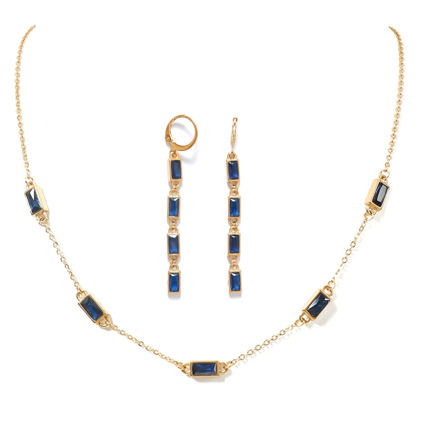 TaYolnFaSo Emerald-cut Sapphire Jewelry Set for Women 18k Gold Plated Blue Necklace Earrings September Birthstone Sapphire Jewelry Prom Wedding Birthday Valentine's Day Gift for Girlfriend Wife
