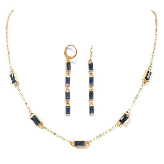 TaYolnFaSo Emerald-cut Sapphire Jewelry Set for Women 18k Gold Plated Blue Necklace Earrings September Birthstone Sapphire Jewelry Prom Wedding Birthday Valentine's Day Gift for Girlfriend Wife