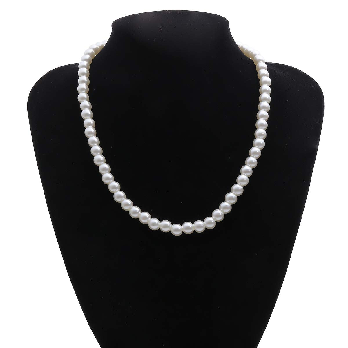 8mm Pearl Choker Necklace Multicolor 1920s Dainty Beads Necklace Costume Prom Party Statement Jewelry for Women-white