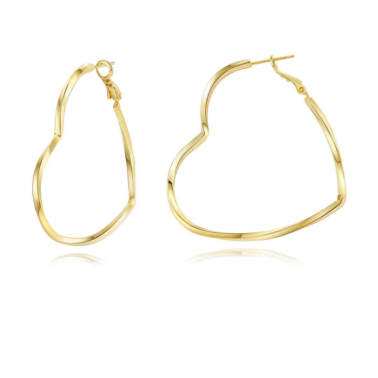 GLOQUAT 14K Gold Plated Heart Hoop Earrings for Women Fashion Large Dangle Earring Heart Shaped Hoop Earrings Thin Hoops Lightweight and Hypoallergenic Trendy Valentie's Gift for Girlfriend Lover 50mm