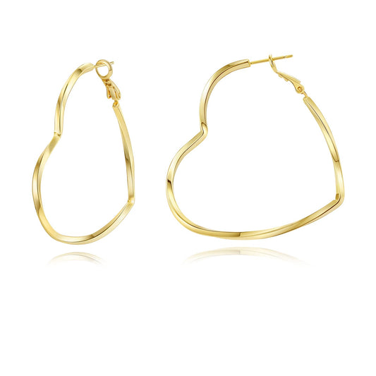 GLOQUAT 14K Gold Plated Heart Hoop Earrings for Women Fashion Large Dangle Earring Heart Shaped Hoop Earrings Thin Hoops Lightweight and Hypoallergenic Trendy Valentie's Gift for Girlfriend Lover 50mm