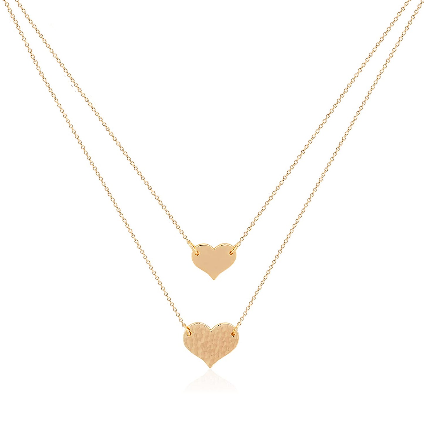 MEVECCO Layered Heart Pendant Necklace,18k Gold Plated Love 2 Heart Love Tiny Dainty Layering Pendants Necklaces Jewelry for Women