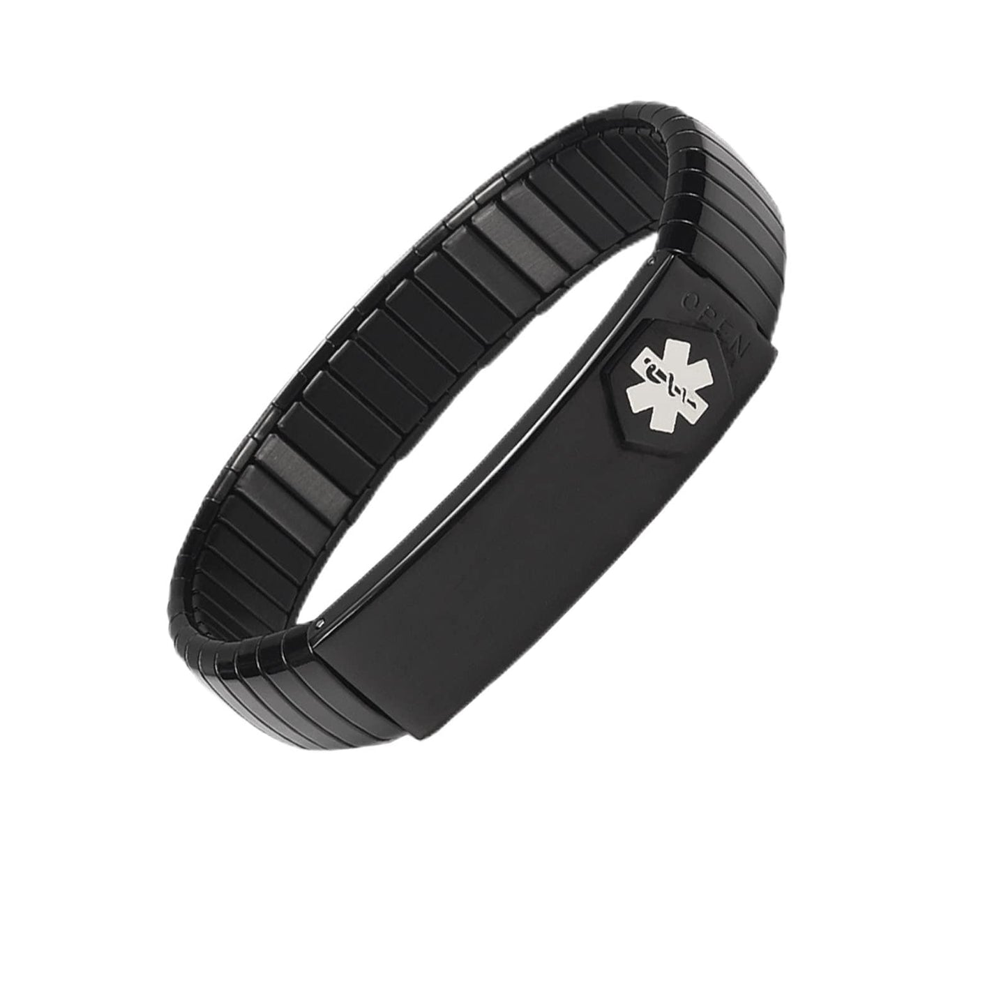 EnerMagiX Medical Alert Bracelet Men's Stainless Steel Personalized Adjustable Elastic Medical ID Bracelet 8.26'' (Black) for Diabetes, Allergies, Epilepsy, Penicillin, Writeable Cards
