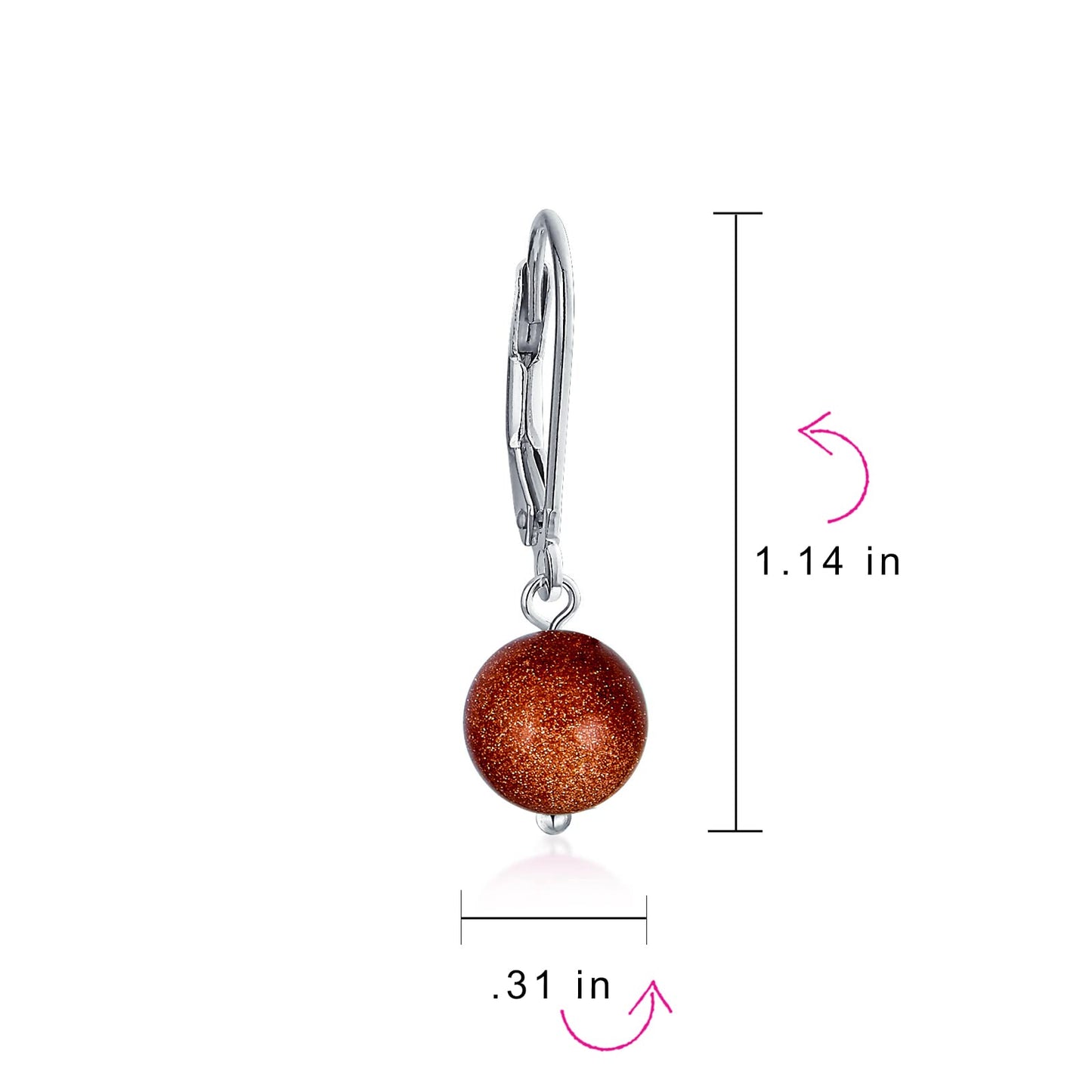 Bling Jewelry Timeless .925 Sterling Silver Brown Golden Sandstone Bead 8mm Ball Drop Earrings Lever Back Genuine Gemstone