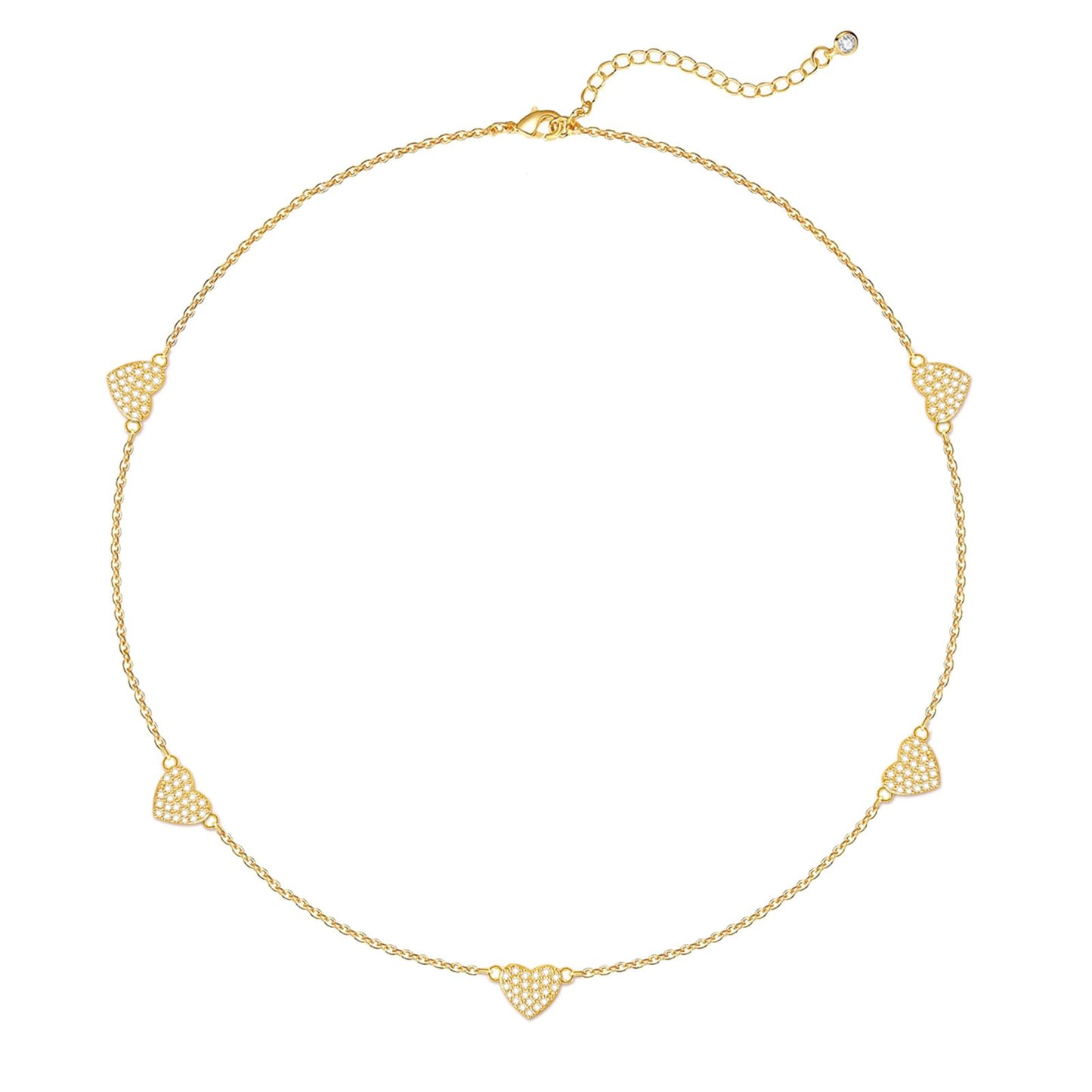 Zeffy CZ Heart Choker 14K Gold Plated Dainty Heart Diamond Charms Necklace Minimalist Trendy Jewelry Gift for Women