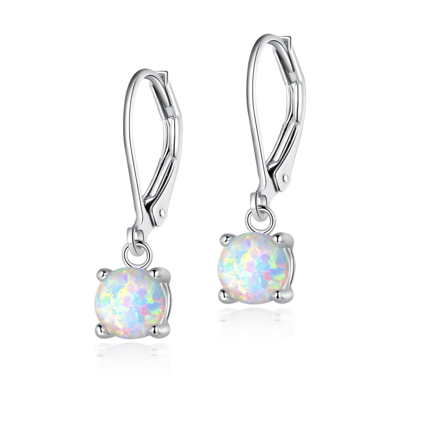 Gemsme Opal Dangle Earrings,18K White Gold Plated Gemstone Opal Leverback Drop Earrings for Women Hypopallergenic Jewelry