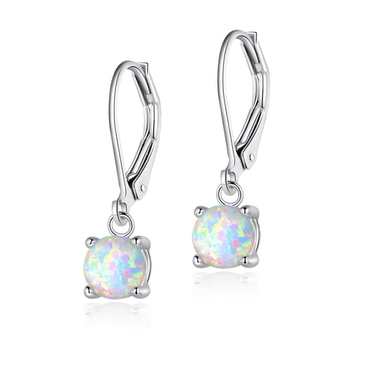 Gemsme Opal Dangle Earrings,18K White Gold Plated Gemstone Opal Leverback Drop Earrings for Women Hypopallergenic Jewelry