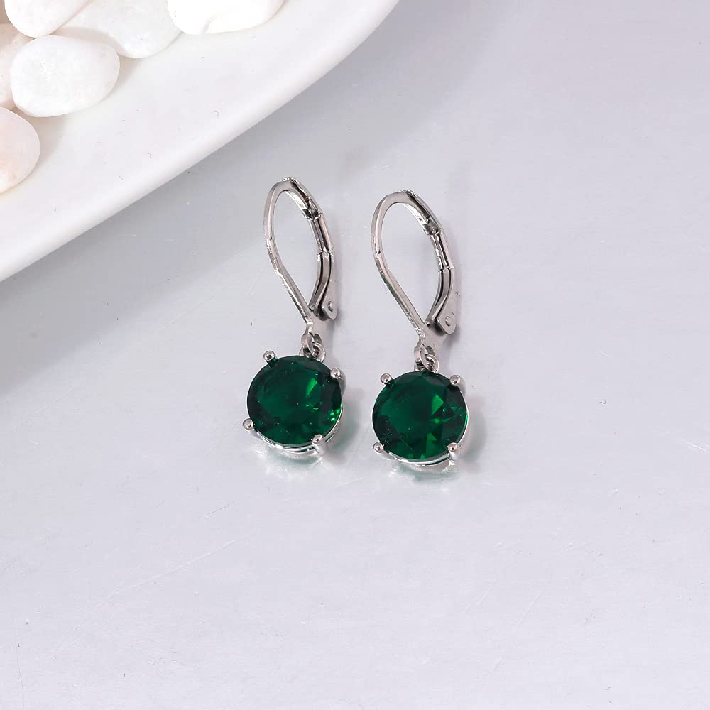 CiNily Leverback Dangle Earrings Created Green Crystal Drop Earrings White Gold Plated Jewelry for Women 8 mm