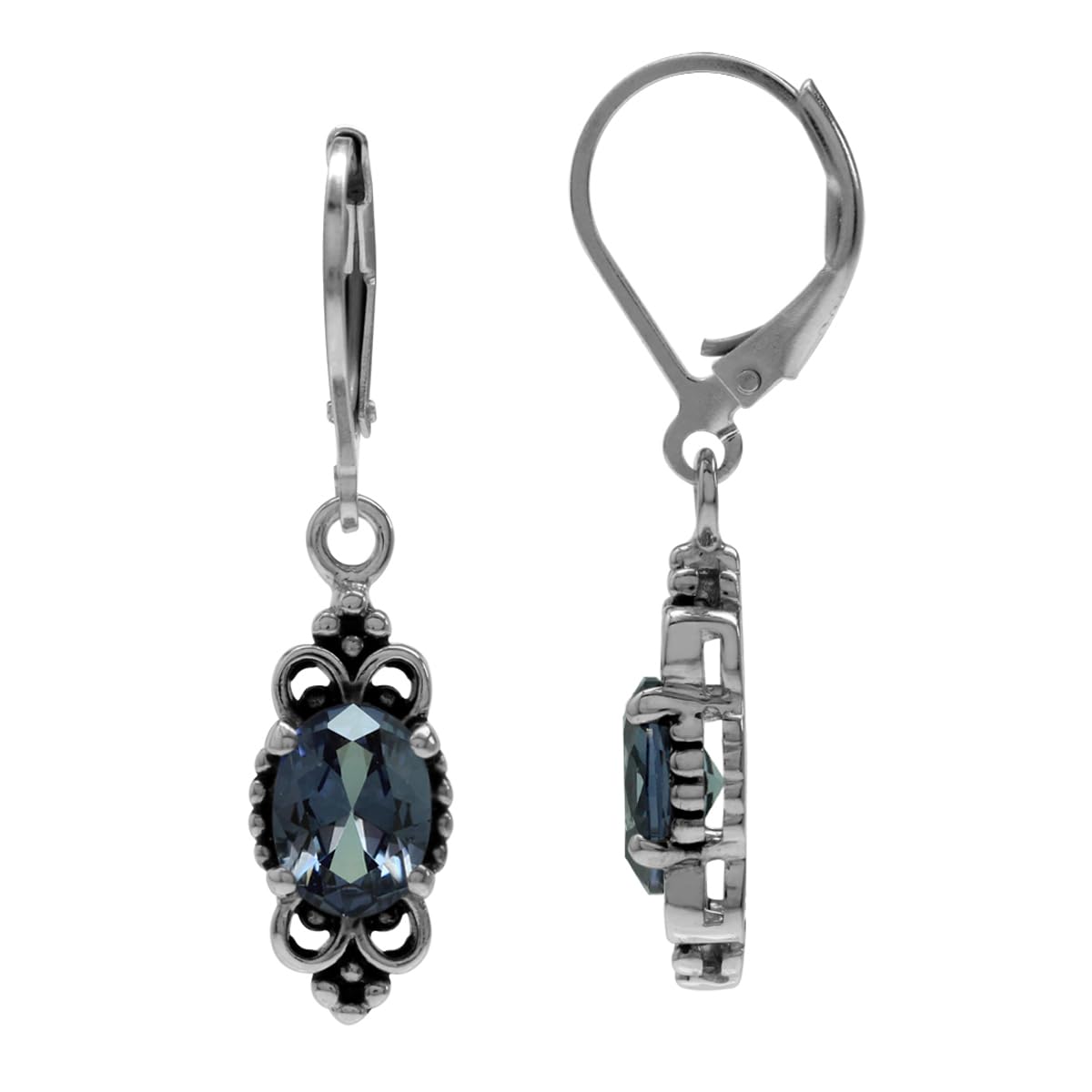 Silvershake Created Color Change Alexandrite 925 Sterling Silver Balinese Style Leverback Dangle Earrings