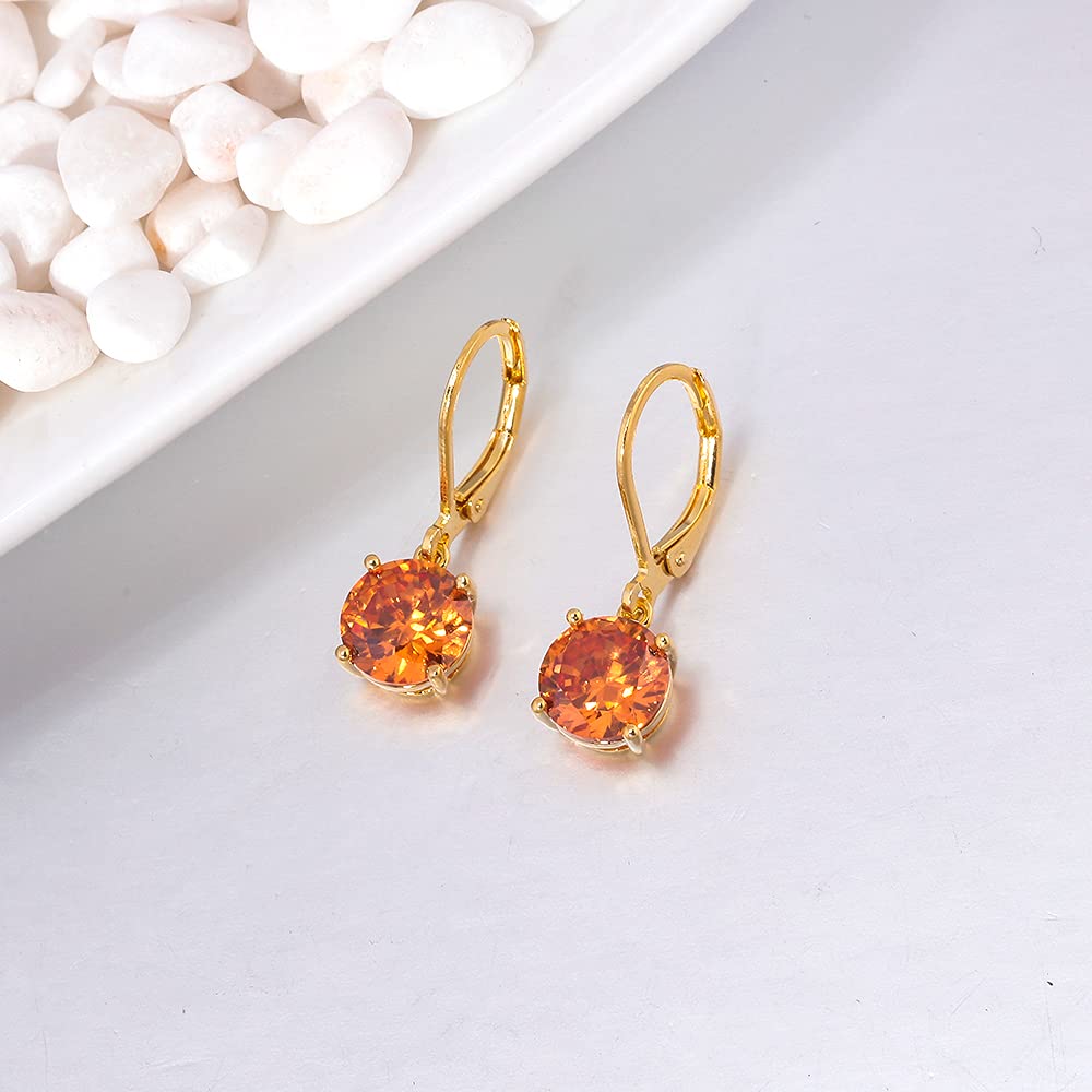CiNily Leverback Dangle Earrings Created Yellow Crystal Drop Earrings Yellow Gold Plated Jewelry for Women 8mm
