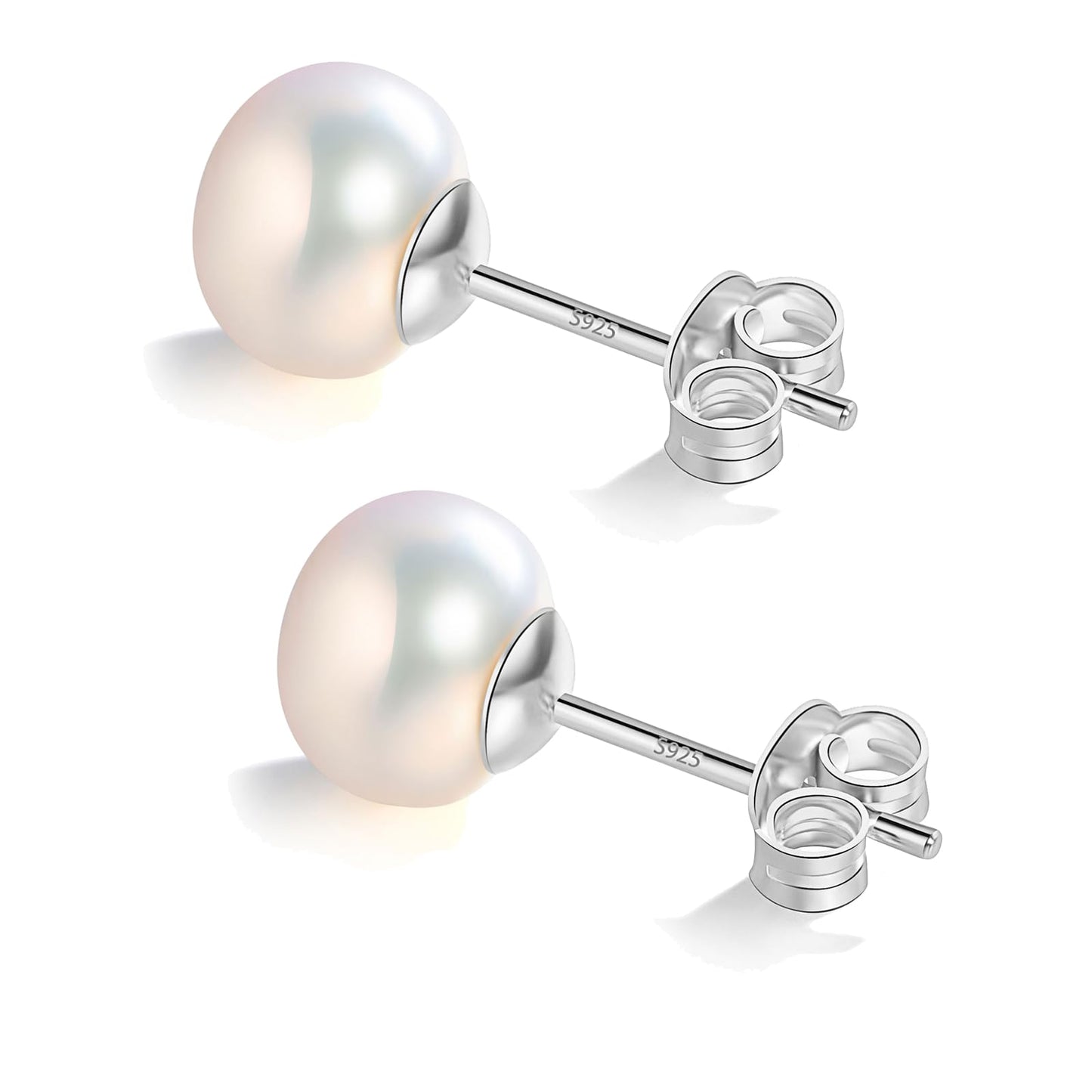 YAMI Pearl Earrings, 925 Sterling Silver Stud Earrings, Freshwater Cultured Pearl, Classic & Elegant, White Gold Plated Hypoallergenic Jewelry Gifts for Women, White 9-9.5MM