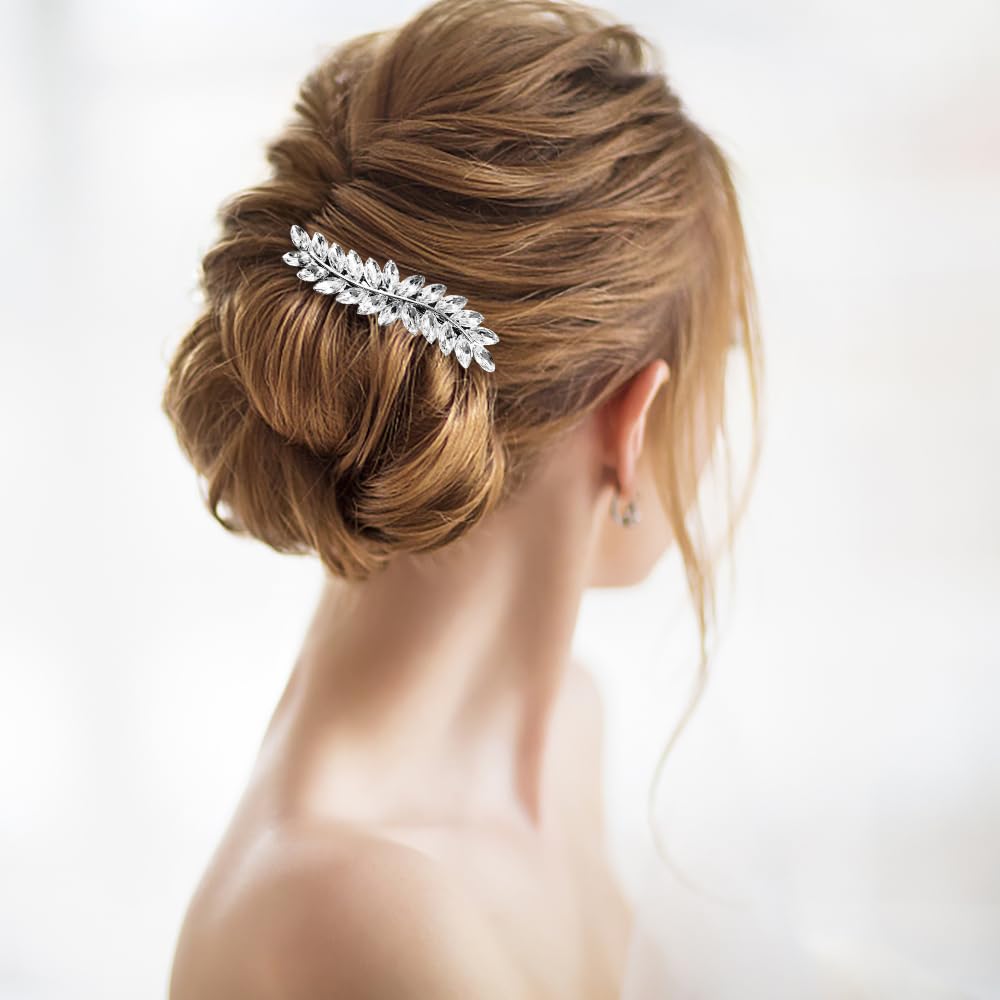 3 Pieces Rhinestone Bridal Hair Clips Leaf Wedding Hair Pins Crystal Bobby Pins Silver Hairpin Jewelry Barrette for Brides Bridesmaids Flower Girls