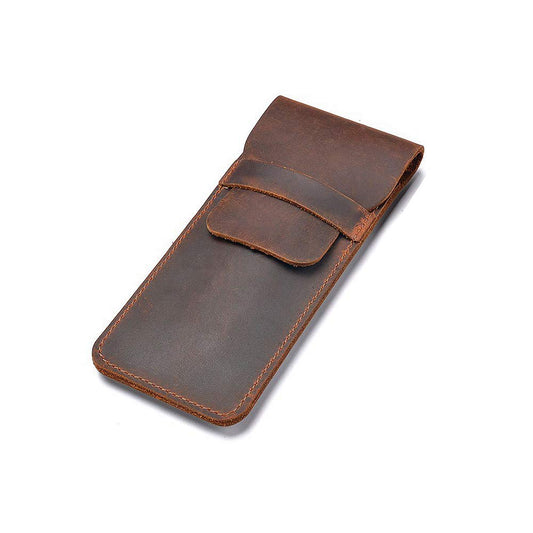 Daimay Leather Pen Case Holder Handmade Fountain Multi Pens Pouch Crazy Horse Leather Pen Protective Sleeve Cover Large – Brown