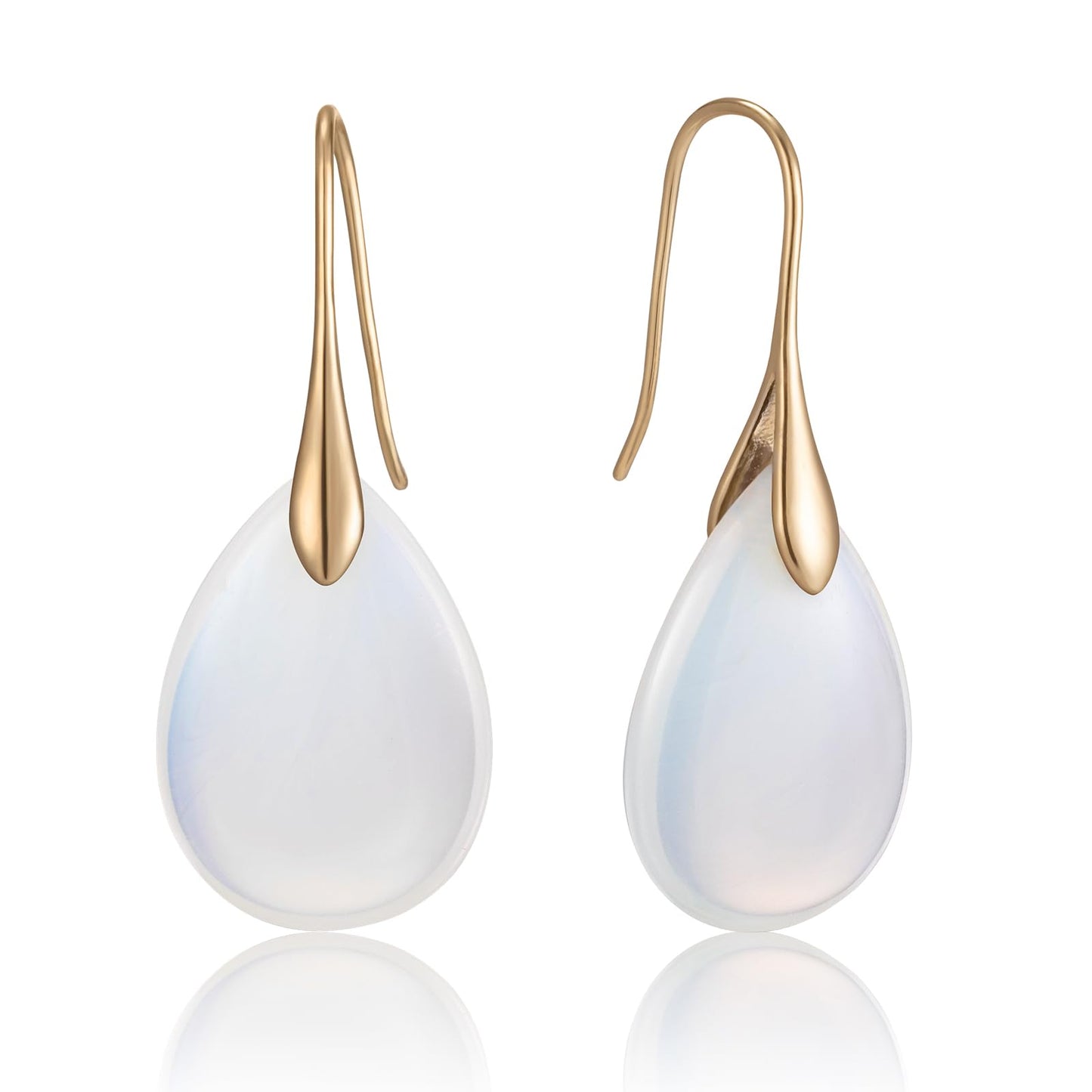 SELOVO Created-Opal Stone Fishhook Dangly Drop Earrings for Women Gold Tone