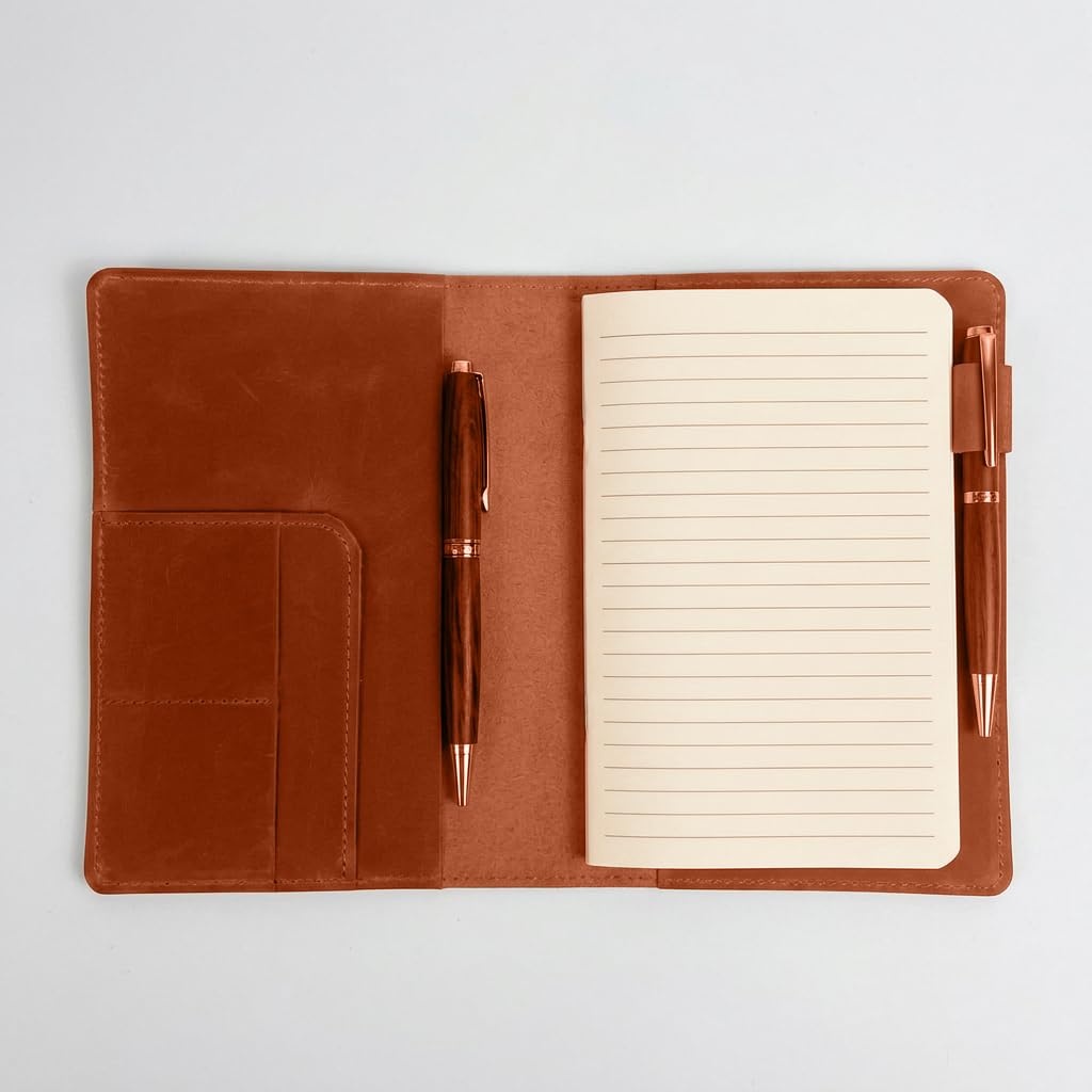 TORAKIP Leather Notebook Cover A5 – Refillable Journal Cover with Card Pockets & Pen Holder, Fits 5.8" x 8.3" Notebooks, Leather Planner Organizer for Work & Travel (Paper Not Included), Warm Brown
