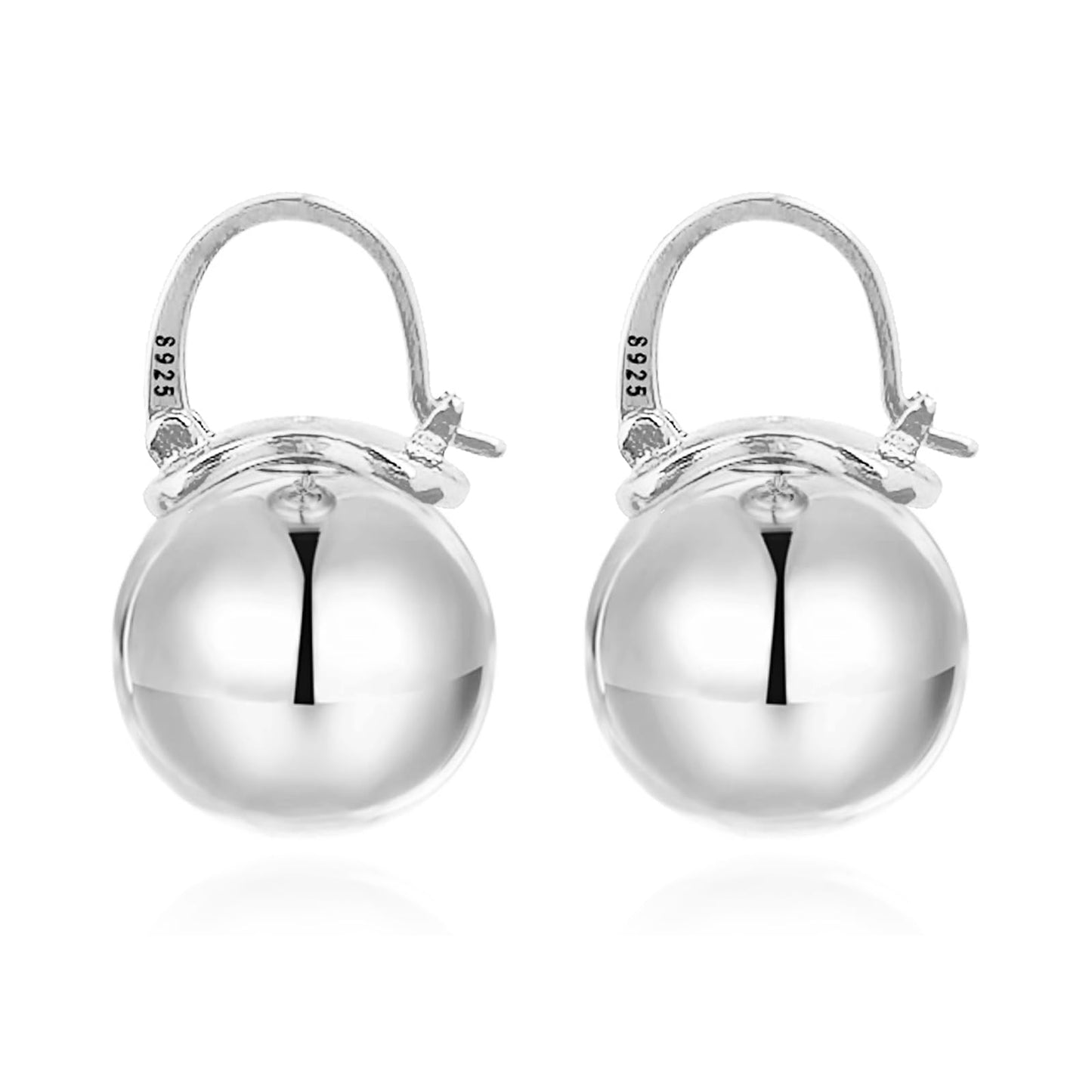 OwMell Elegant 925 Sterling Silver Pearl Drop Earrings Dangle Stud Gold Plated Earrings for Women Large Size 12mm - Silver Plated