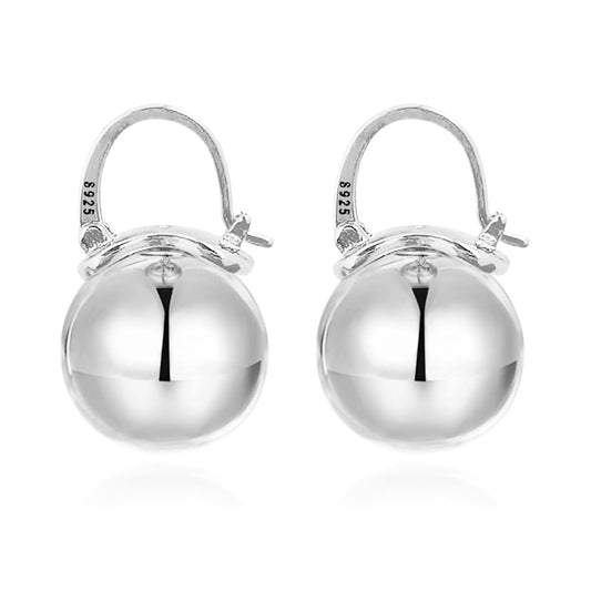 OwMell Elegant 925 Sterling Silver Pearl Drop Earrings Dangle Stud Gold Plated Earrings for Women Large Size 12mm - Silver Plated