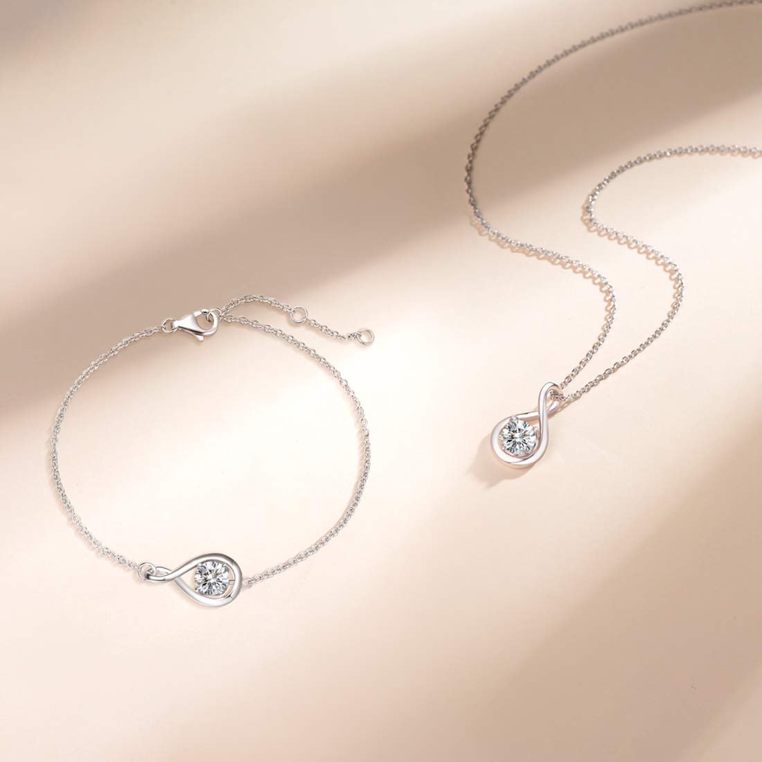 FANCIME Simulated Diamond Necklace April Birthstone Necklace for Women Cubic Zirconia CZ 925 Sterling Silver Dainty Infinity Pendant Jewelry Anniversary Birthday Mothers Day Gifts for Mom Her