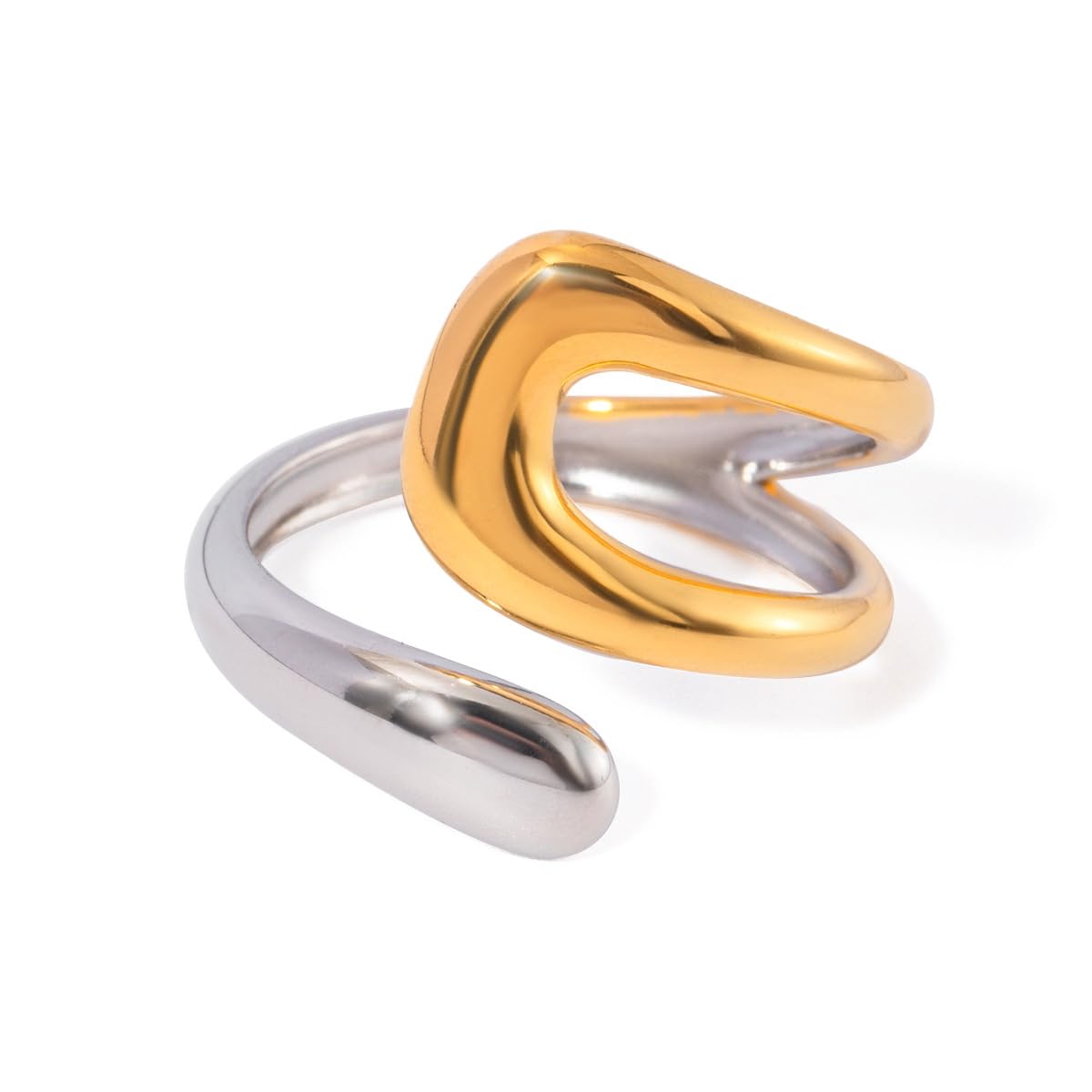 AIETUE Chunky Rings For Women, Gold Silver Thumb Ring Asymmetrical Wavy Curve Ring Adjustable Non Tarnish Dainty Stainless Steel New Year Anniversary Birthday Jewelry Gift (Zesty-Mixed)
