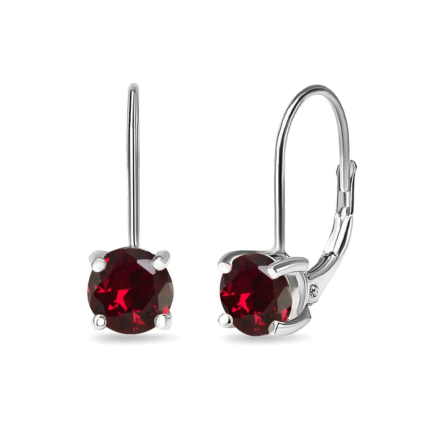 Ruby Earrings for Women Sterling Silver 6mm Round Leverback Drop Synthetic Rubies Earrings for Birthstone Jewelry